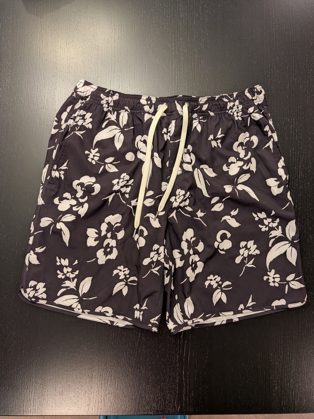 Fair Harbor Black Floral Elastic Waist Shorts